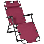 Outdoor and Garden-2-in-1 Patio Lounge Chair w/ Pillow, Outdoor Folding Sun Lounger Reclining to 120°/180°, Oxford Fabric, Red - Outdoor Style Company