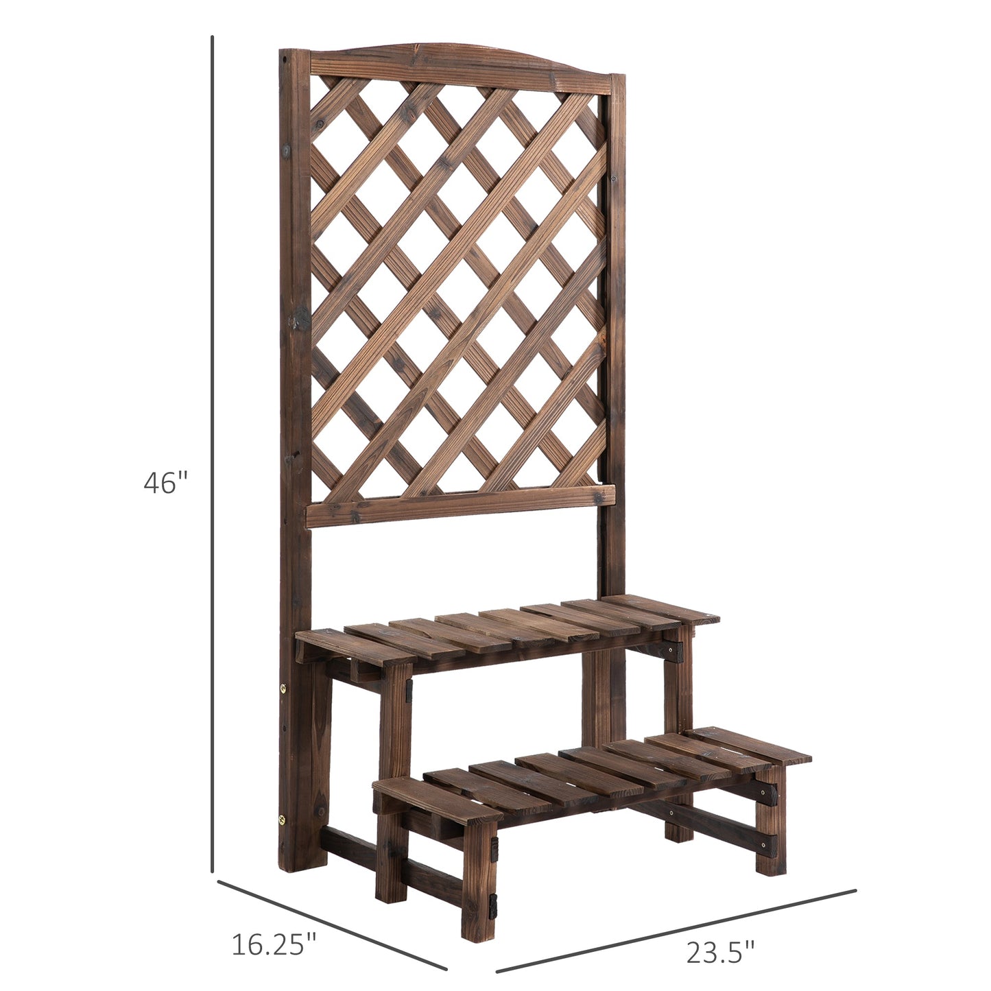 Outdoor and Garden-2-Level Wooden Garden Plant Stand with Climbing Vine Trellis & Fir Wood Construction for the Backyard Brown - Outdoor Style Company