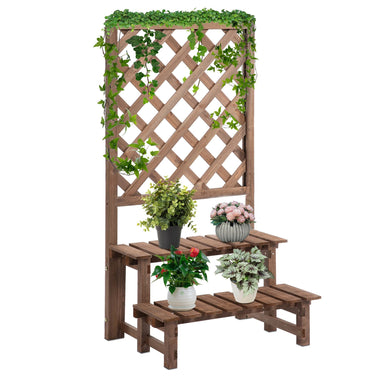 Outdoor and Garden-2-Level Wooden Garden Plant Stand with Climbing Vine Trellis & Fir Wood Construction for the Backyard Brown - Outdoor Style Company
