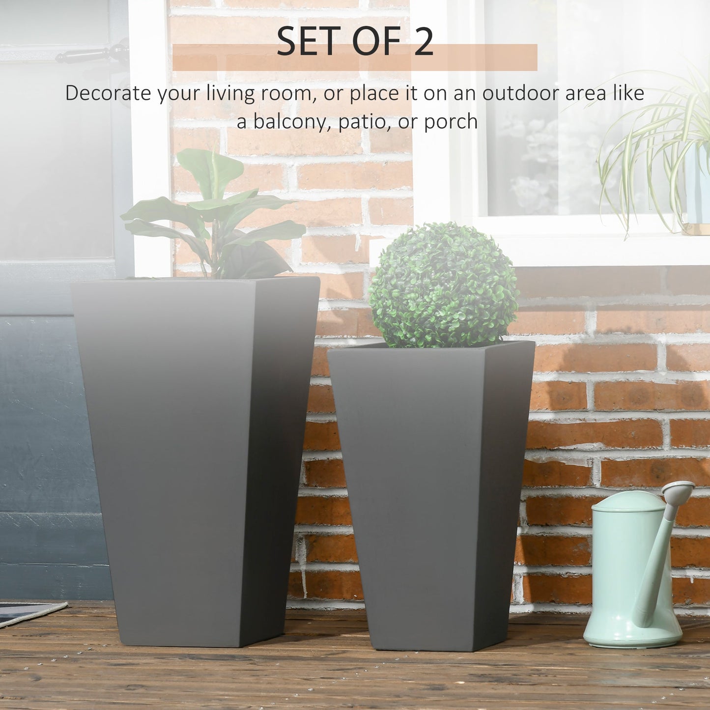 Outdoor and Garden-2-Pack Outdoor Planter Set, MgO Flower Pots with Drainage Holes, Durable & Stackable, for Entryway, Patio, Yard, Garden, Gray - Outdoor Style Company