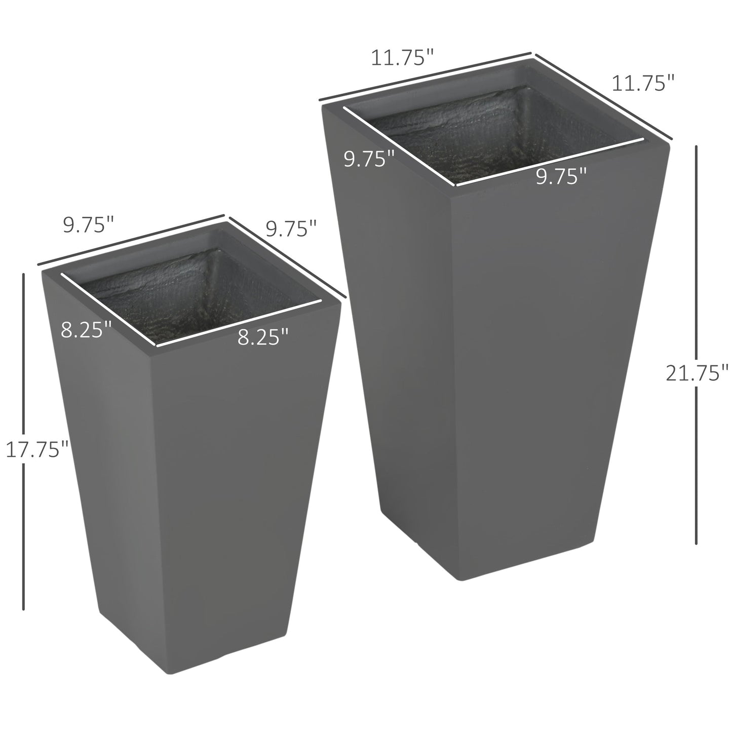 Outdoor and Garden-2-Pack Outdoor Planter Set, MgO Flower Pots with Drainage Holes, Durable & Stackable, for Entryway, Patio, Yard, Garden, Gray - Outdoor Style Company