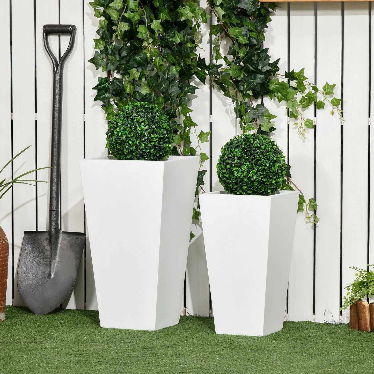 Outdoor and Garden-2-Pack Outdoor Planter Set, MgO Flower Pots with Drainage Holes, Durable & Stackable, for Entryway, Patio, Yard, Garden, White - Outdoor Style Company