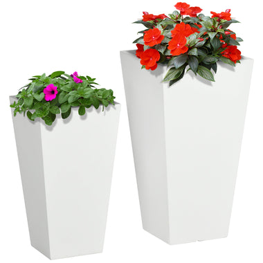 Outdoor and Garden-2-Pack Outdoor Planter Set, MgO Flower Pots with Drainage Holes, Durable & Stackable, for Entryway, Patio, Yard, Garden, White - Outdoor Style Company