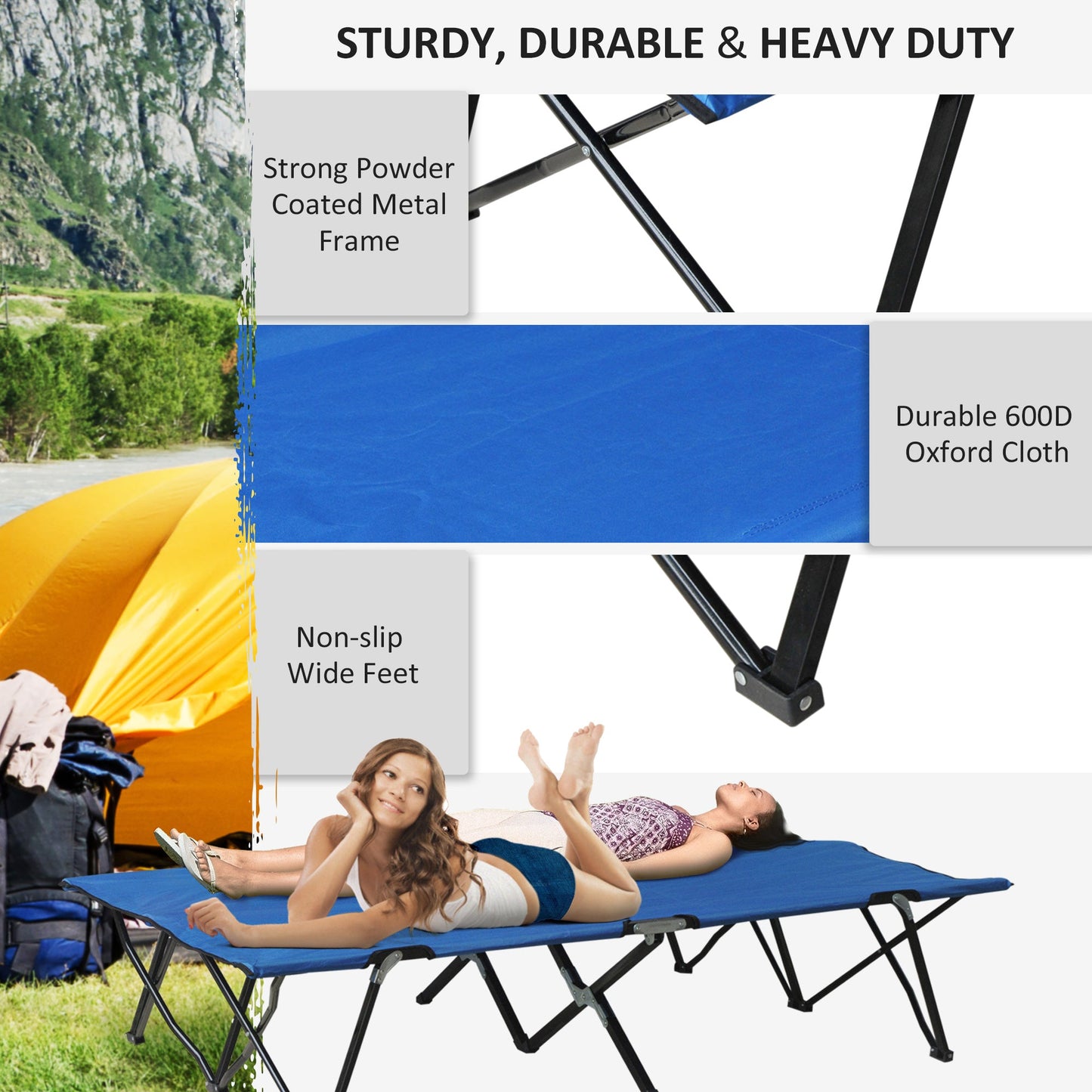 Miscellaneous-2 Person Folding Camping Cot for Adults, 50" Extra Wide Portable Sleeping Cot with Carry Bag, Elevated Camping Bed, Beach Hiking, Blue - Outdoor Style Company