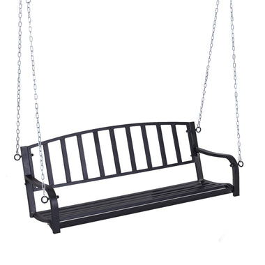 Outdoor and Garden-2 Person Front Hanging Porch Swing Bench, Outdoor Steel Swing Chair with Sturdy Chains, for Backyard, Deck, 484 lb Weight Capacity, Black - Outdoor Style Company