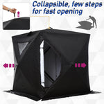 Miscellaneous-2 Person Ice Fishing Shanty with Padded Walls, Thermal Waterproof Portable Pop Up Ice Tent with 2 Doors, Black - Outdoor Style Company