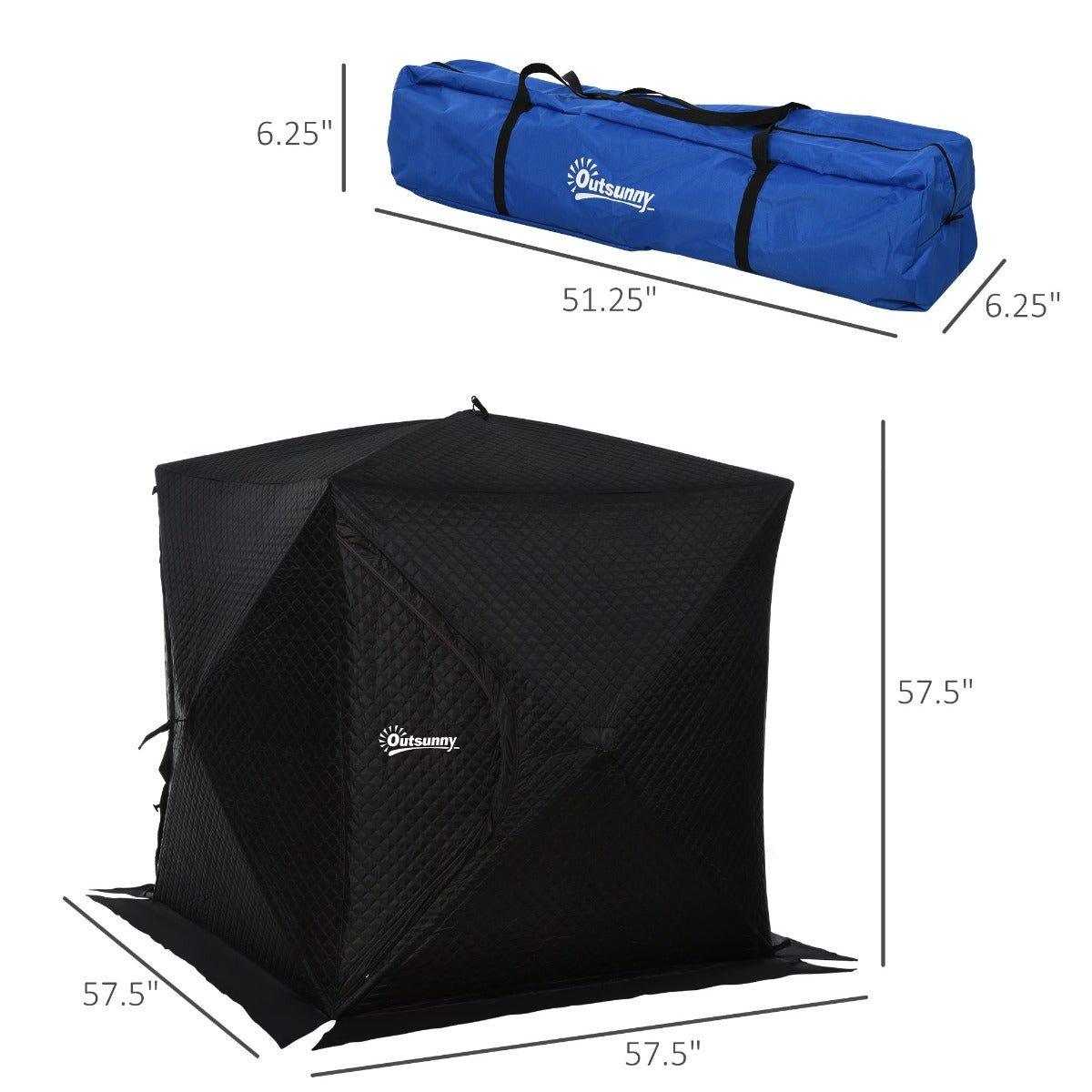 Miscellaneous-2 Person Ice Fishing Shanty with Padded Walls, Thermal Waterproof Portable Pop Up Ice Tent with 2 Doors, Black - Outdoor Style Company