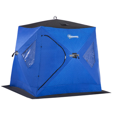 Miscellaneous-2 Person Insulated Ice Fishing Shanty Pop-Up Portable Ice Fishing Tent with Carry Bag and Anchors for -22℉, Dark Blue - Outdoor Style Company