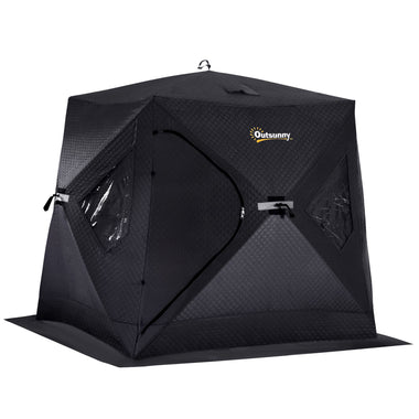 Miscellaneous-2 Person Insulated Ice Fishing Shelter Pop-Up Portable Ice Fishing Tent with Carry Bag and Anchors for -22℉, Black - Outdoor Style Company