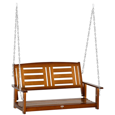 Outdoor and Garden-2-Person Outdoor Patio Swing Chair with Pine Wood Frame and Wide Backrest for Patio and Yard, 47" x 27" x 25", Teak - Outdoor Style Company