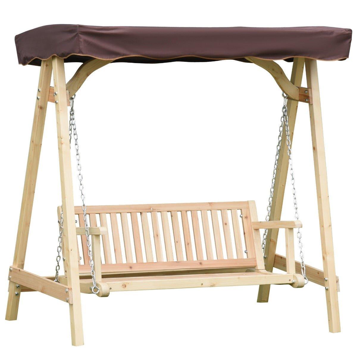 Outdoor and Garden-2-Person Outdoor Swing Porch Swing with Wooden Stand, Strong A-Frame Design, & Adjustable Water-Fighting Canopy - Outdoor Style Company