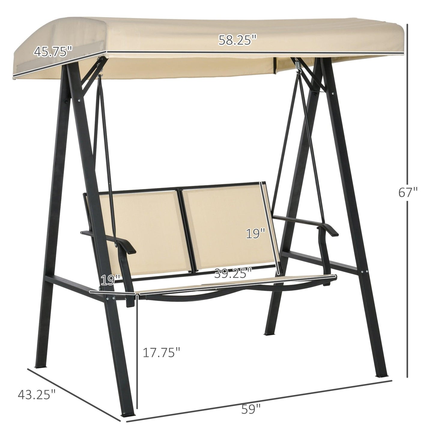 Outdoor and Garden-2-Person Patio Swing Chair Outdoor Canopy Swing with Adjustable Shade, Breathable Mesh Seats and Steel Frame for Garden, Backyard, Beige - Outdoor Style Company