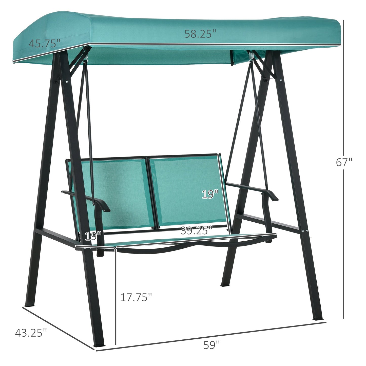 Outdoor and Garden-2-Person Patio Swing Chair Outdoor Canopy Swing with Adjustable Shade, Breathable Mesh Seats and Steel Frame for Garden, Backyard, Blue - Outdoor Style Company