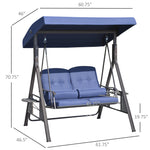 Outdoor and Garden-2-Person Patio Swing Chair Outdoor Canopy Swing with Adjustable Shade, Soft Cushions, Throw Pillows and Tray for Backyard, Dark Blue - Outdoor Style Company