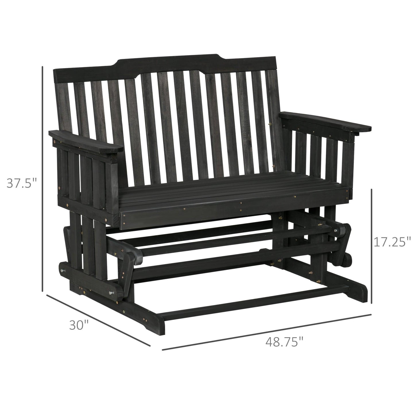 Outdoor and Garden-2-Person Patio Swing Glider Bench with Quick Drying Design and Widen Armrest, Wood Rocking Chair Loveseat for Backyard Garden Porch, Black - Outdoor Style Company