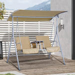 Outdoor and Garden-2 Person Porch Covered Swing Outdoor with Canopy, Table and Storage Console, Beige - Outdoor Style Company