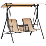 Outdoor and Garden-2 Person Porch Swing with Canopy, Covered Patio Swing with Pivot Storage Table, Cup Holder, & Adjustable Overhead Canopy, Beige - Outdoor Style Company