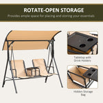 Outdoor and Garden-2 Person Porch Swing with Canopy, Covered Patio Swing with Pivot Storage Table, Cup Holder, & Adjustable Overhead Canopy, Beige - Outdoor Style Company