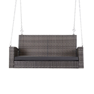 Outdoor and Garden-2-Person Wicker Hanging Porch Swing Bench, Front Porch Swing Outdoor Chair with Cushions 550lbs Weight Capacity for Backyard, Garden, Grey - Outdoor Style Company