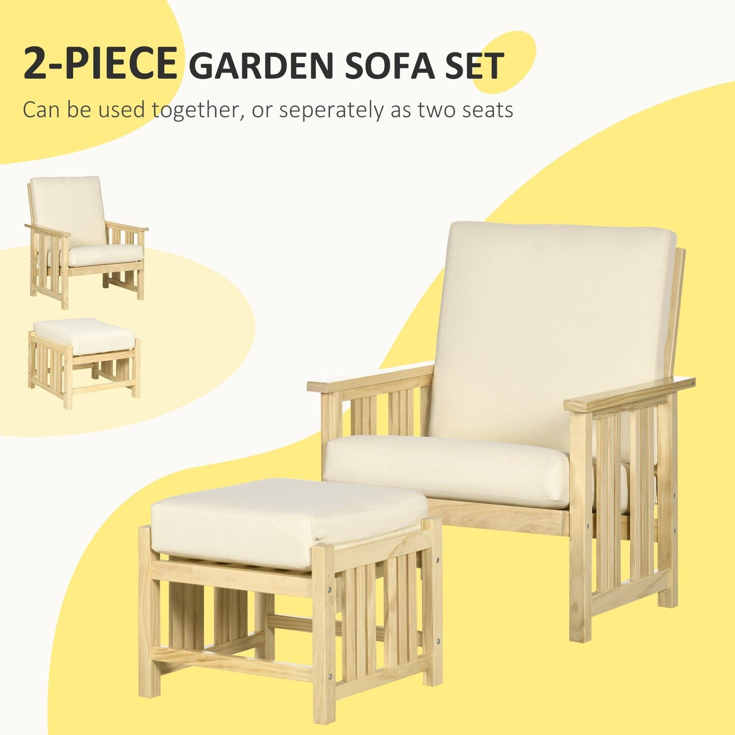 Outdoor and Garden-2-Piece Outdoor Patio Furniture Set, Wooden Lounge Chair Set, Armchair with Ottoman & Thick Cushions for Backyard, Porch, and Poolside - Outdoor Style Company