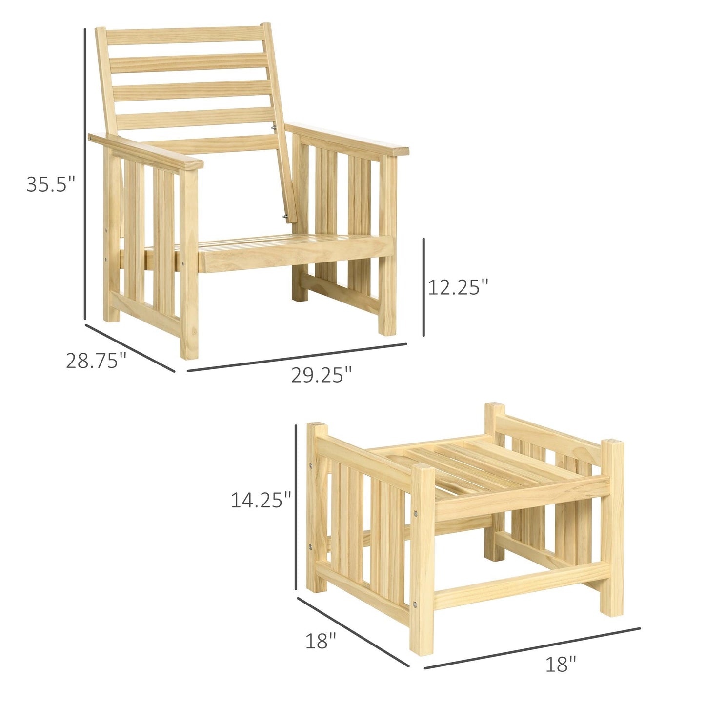 Outdoor and Garden-2-Piece Outdoor Patio Furniture Set, Wooden Lounge Chair Set, Armchair with Ottoman & Thick Cushions for Backyard, Porch, and Poolside - Outdoor Style Company