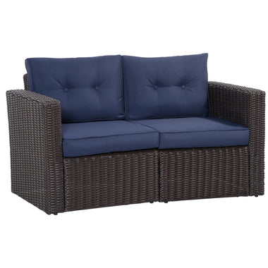 Outdoor and Garden-2 Piece Patio Wicker Corner Sofa Set, Outdoor PE Rattan Furniture, with Curved Armrests and Padded Cushions for Balcony, Dark Blue - Outdoor Style Company