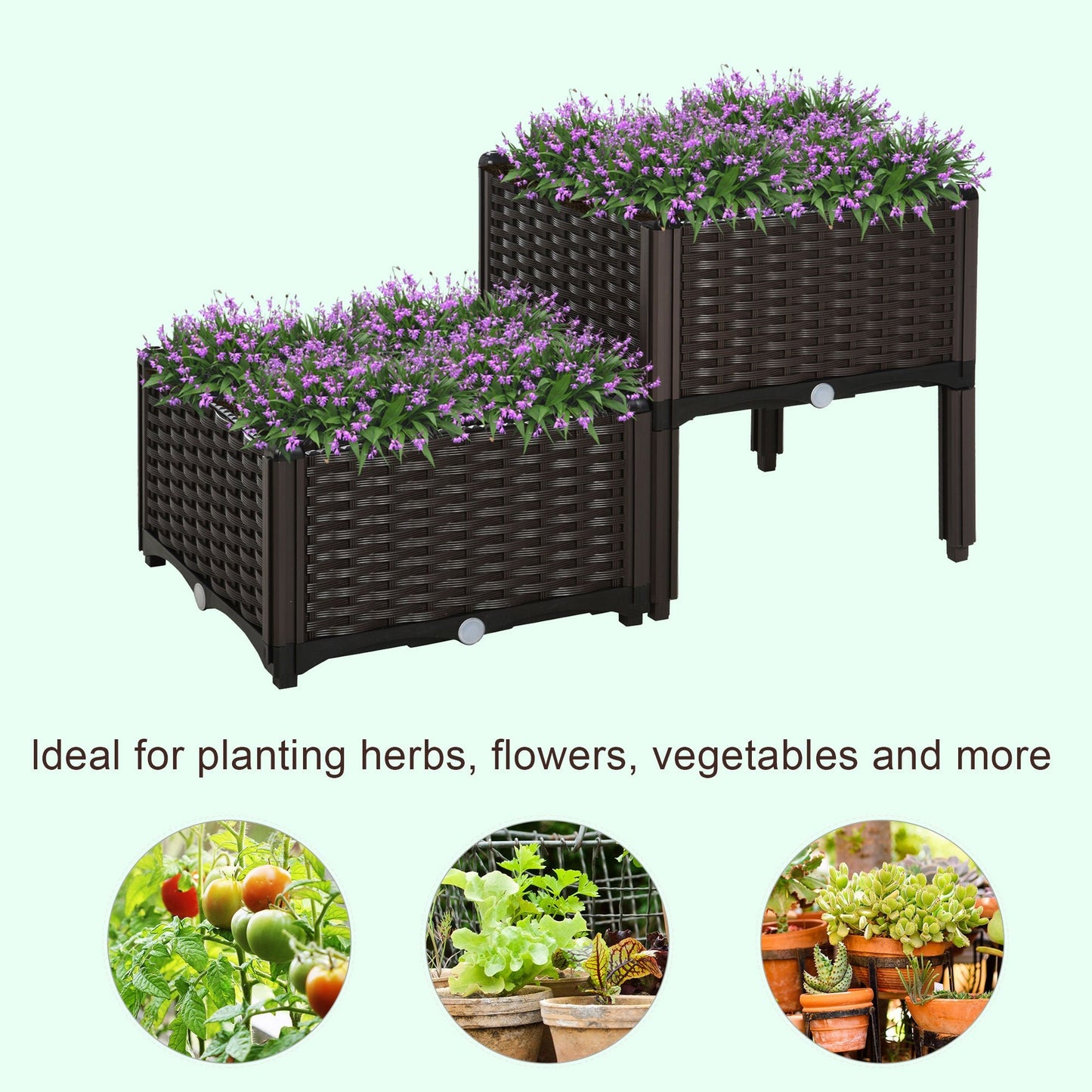 Outdoor and Garden-2-Piece Raised Garden Bed Planter Raised Bed with Self-Watering Design and Drainage Holes for Flowers, Brown - Outdoor Style Company