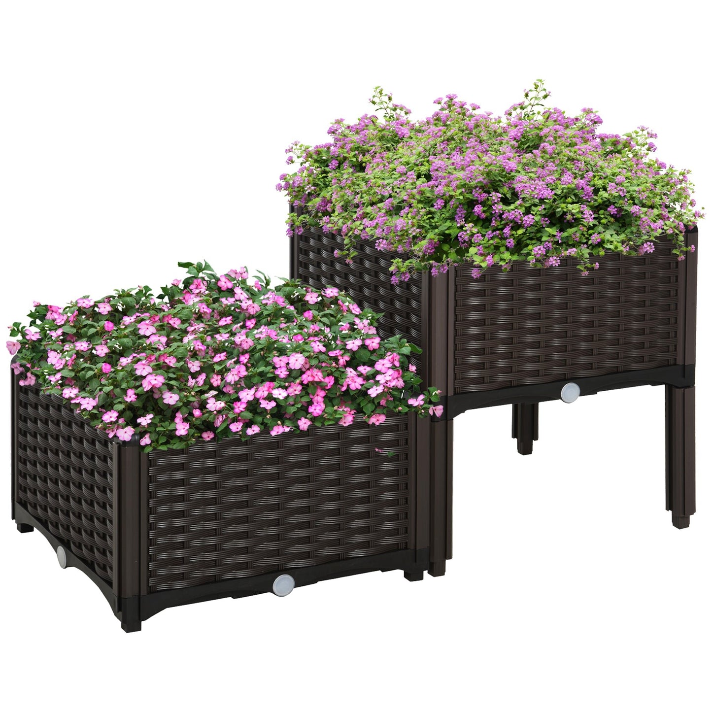 Outdoor and Garden-2-Piece Raised Garden Bed Planter Raised Bed with Self-Watering Design and Drainage Holes for Flowers, Brown - Outdoor Style Company