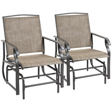Outdoor and Garden-2 Pieces, Patio Rocking Chairs, All-Weather Spring Motion Textile with Breathable Mesh Fabric, Khaki - Outdoor Style Company