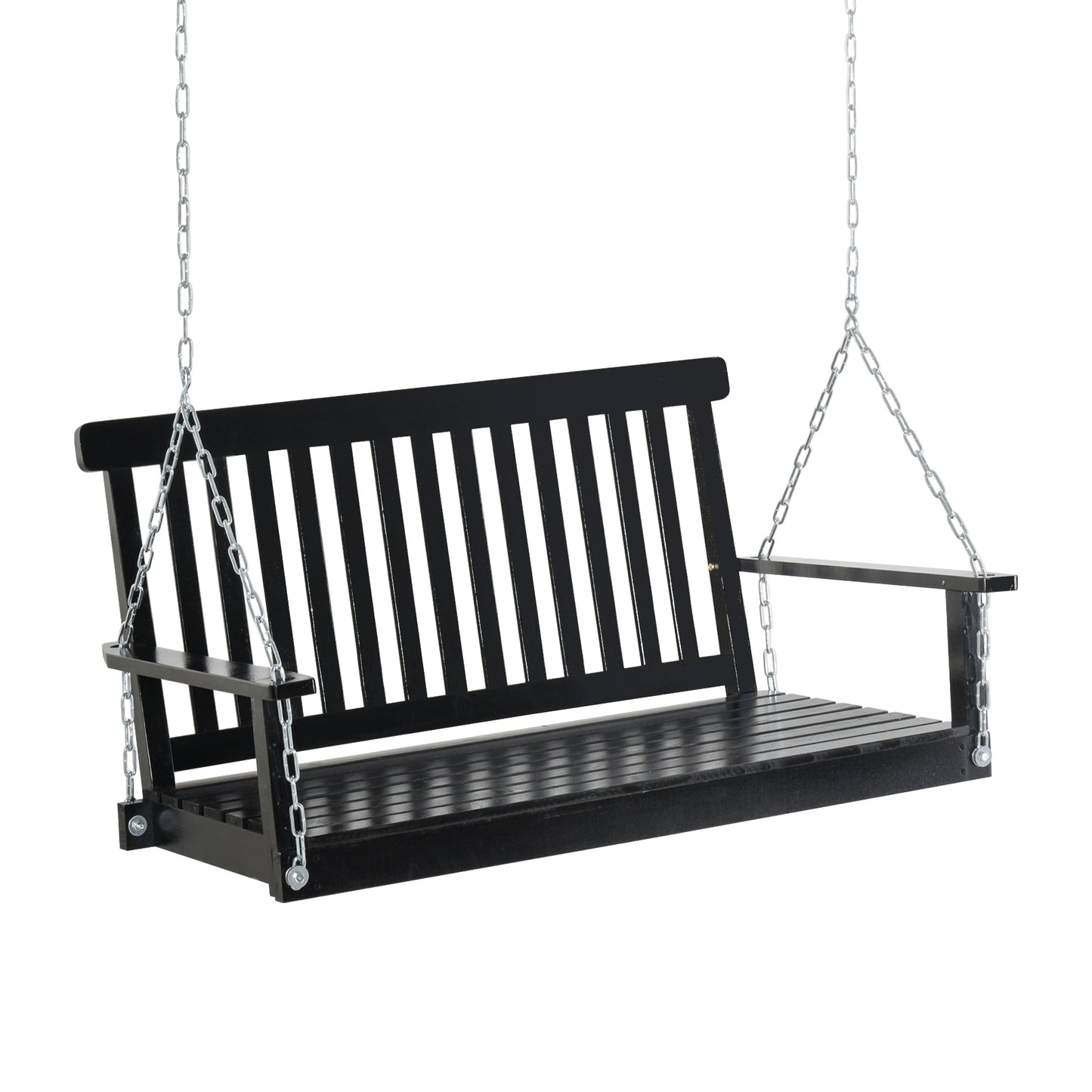 Outdoor and Garden-2-Seater Hanging Porch Swing Outdoor Patio Swing Chair Seat with Slatted Build and Chains, 440lbs Weight Capacity, Black - Outdoor Style Company