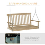 Outdoor and Garden-2-Seater Hanging Porch Swing Outdoor Patio Swing Chair Seat with Slatted Build and Chains, 440lbs Weight Capacity, Natural - Outdoor Style Company