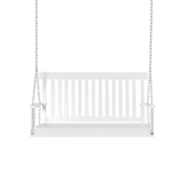 Outdoor and Garden-2-Seater Hanging Porch Swing Outdoor Patio Swing Chair Seat with Slatted Build and Chains, 440lbs Weight Capacity, White - Outdoor Style Company