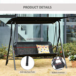 Outdoor and Garden-2-Seater Patio Swing Chair, Outdoor Adjustable Canopy Porch Swing with Armrests, Texeline Fabric and Steel Frame, Black - Outdoor Style Company