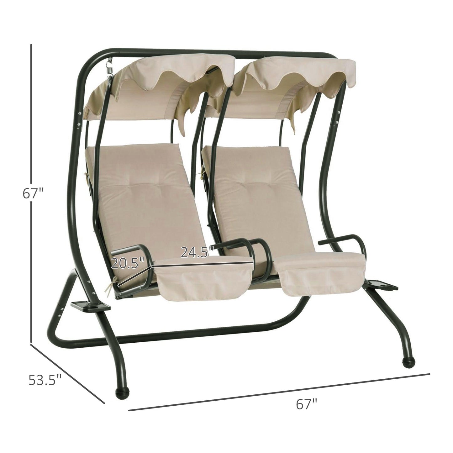 Outdoor and Garden-2-Seater Patio Swing Chair, Porch Seats with Cup Holder Beige - Outdoor Style Company