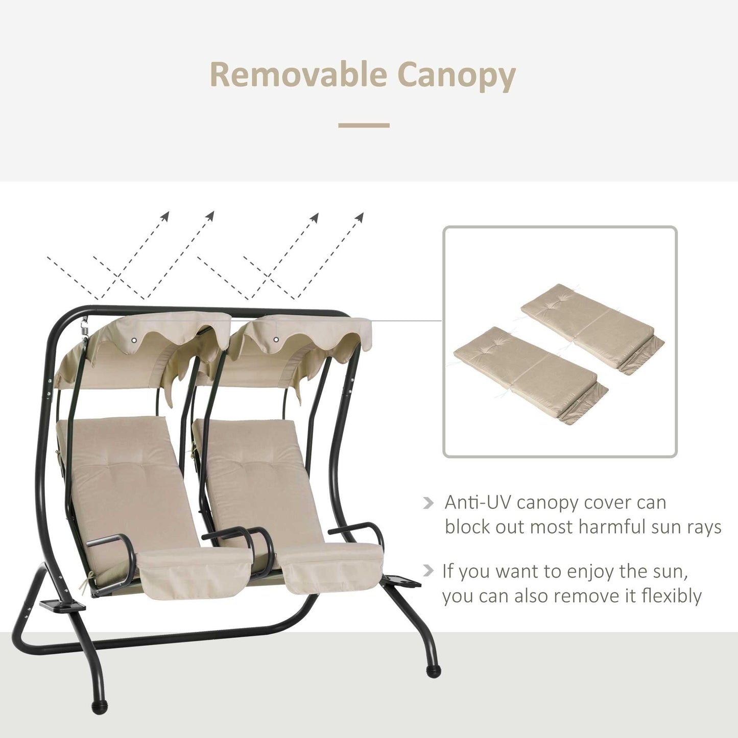 Outdoor and Garden-2-Seater Patio Swing Chair, Porch Seats with Cup Holder Beige - Outdoor Style Company