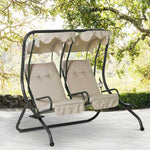 Outdoor and Garden-2-Seater Patio Swing Chair, Porch Seats with Cup Holder Beige - Outdoor Style Company