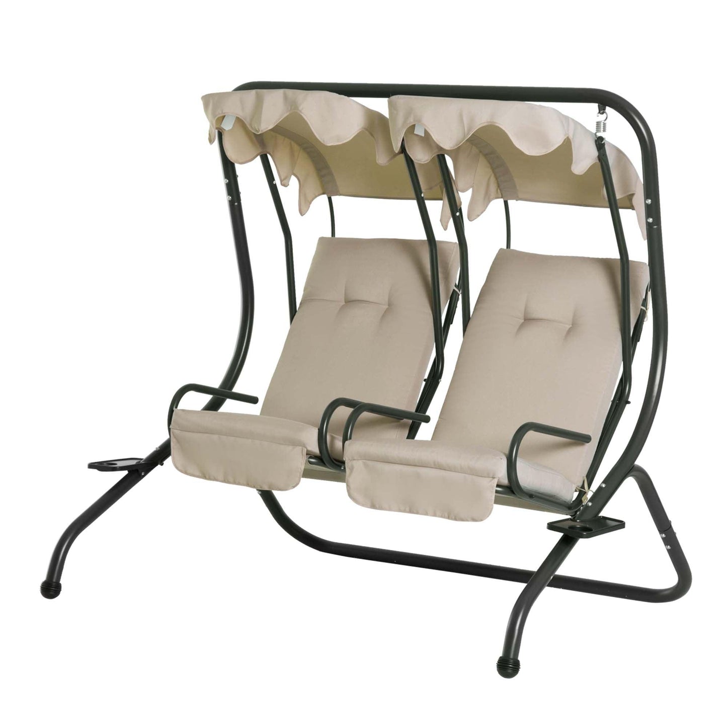 Outdoor and Garden-2-Seater Patio Swing Chair, Porch Seats with Cup Holder Beige - Outdoor Style Company