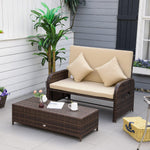 Outdoor and Garden-2 Seater Patio Wicker Lounge Sofa Set, Outdoor PE Rattan Garden Assembled Sun Lounger Daybed Furniture, w/ Storage Footstool & Side Tables - Beige - Outdoor Style Company