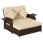 Outdoor and Garden-2 Seater Patio Wicker Lounge Sofa Set, Outdoor PE Rattan Garden Assembled Sun Lounger Daybed Furniture, w/ Storage Footstool & Side Tables - Beige - Outdoor Style Company