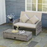 Outdoor and Garden-2 Seater Patio Wicker Lounge Sofa Set, Outdoor PE Rattan Garden Assembled Sun Lounger Daybed Furniture, w/ Storage Footstool & Side Tables - Grey - Outdoor Style Company