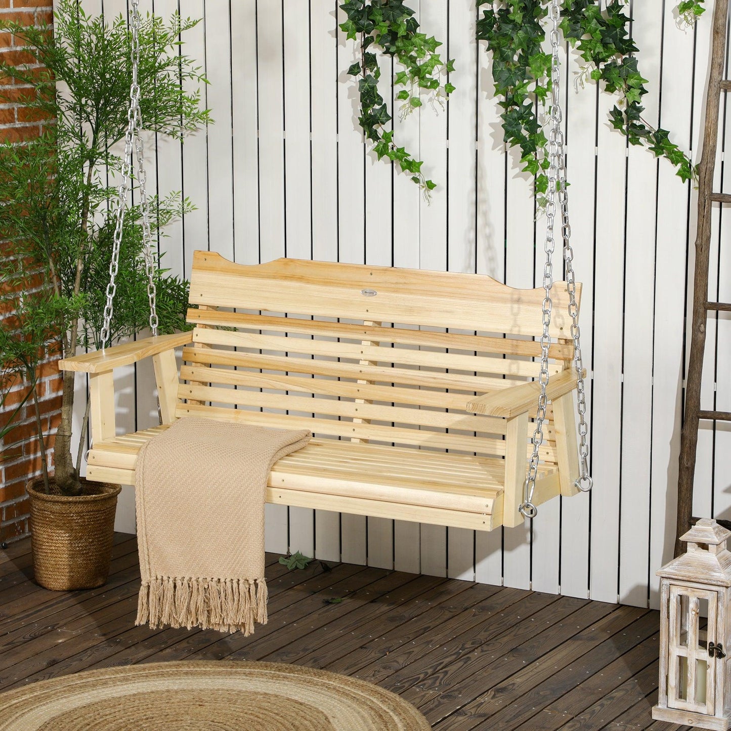 Outdoor and Garden-2-Seater Porch Swing, Hanging Outdoor Swing Bench with Metal Chains and Wide Armrests, for Deck, Patio, Garden, Backyard - Outdoor Style Company