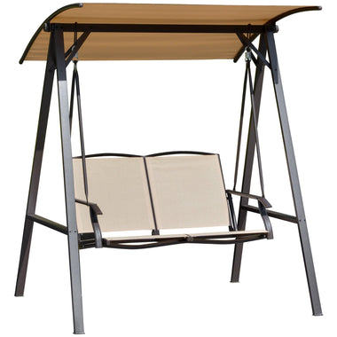 Outdoor and Garden-2 Seater Porch Swing with Canopy, Patio Swing Chair, Outdoor Canopy Swing Bench with Adjustable Shade and Metal Frame, Khaki - Outdoor Style Company