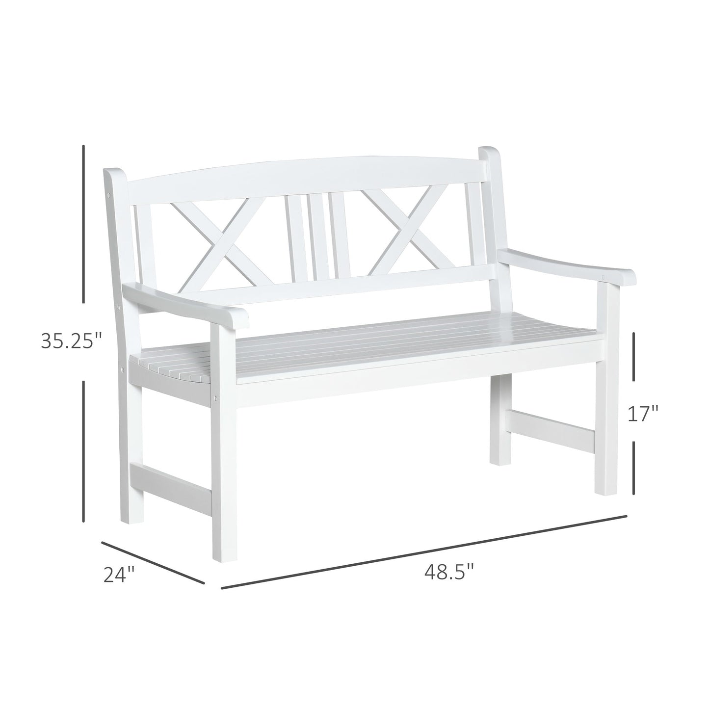 Outdoor and Garden-2-Seater Wooden Garden Bench, 4FT Outdoor Patio Loveseat with Unique X-Shape Back for Yard, Lawn, Porch, White - Outdoor Style Company