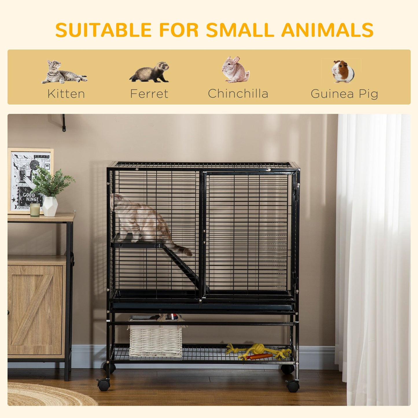Pet Supplies-2-Tier Small Animal Cage, Pet Playpen for Ferrets Chinchillas Guinea Pigs with Wheels, Removable Tray & Platform Ramp, 36" x 20" x 42" - Outdoor Style Company