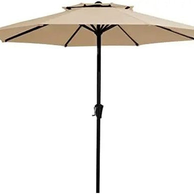 -2 Tier Umbrella - Outdoor Market Umbrellas with Push Button Tilt Crank Lift 8 Sturdy Ribs UV Protection Waterproof Sunproof Beige - Outdoor Style Company