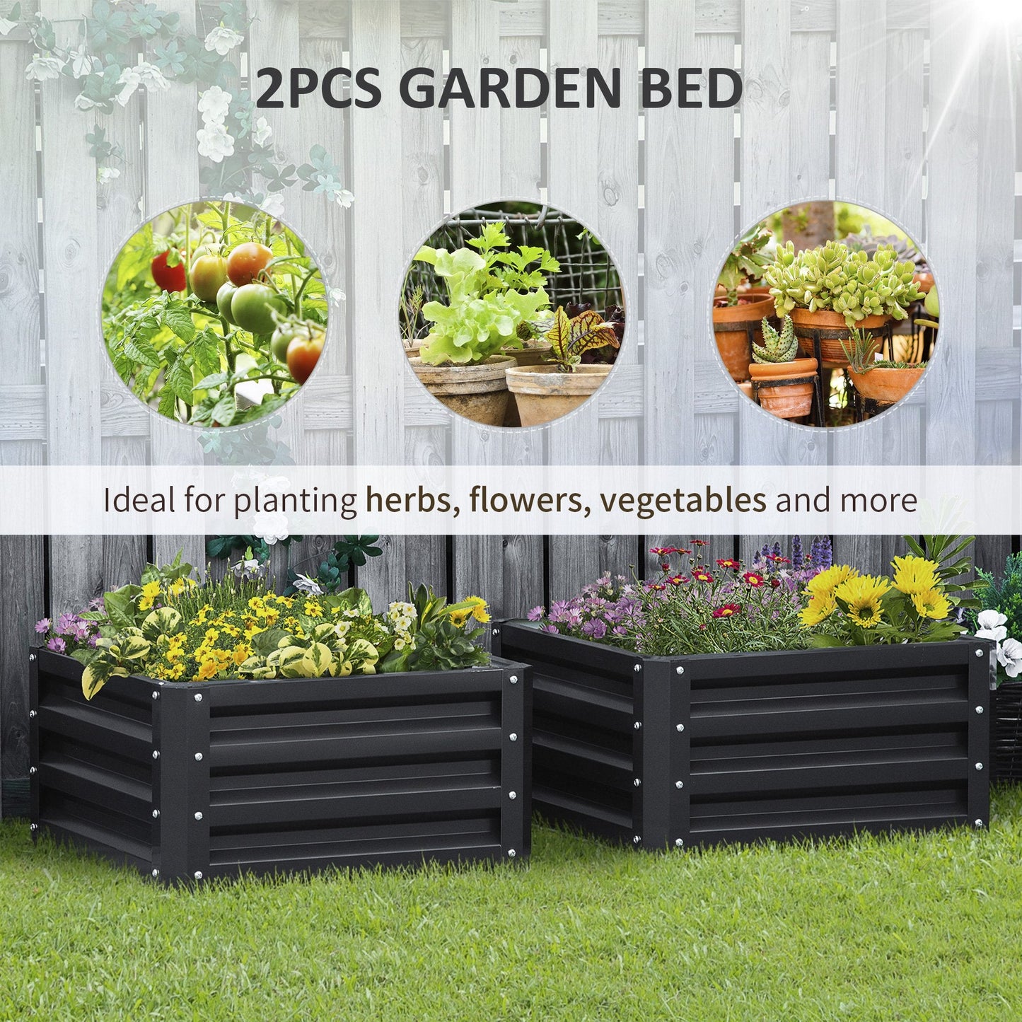 Outdoor and Garden-2' x 2' x 1' 2-Piece Raised Garden Bed Box with Steel Frame for Vegetables, Flowers & Herbs, Gray - Outdoor Style Company
