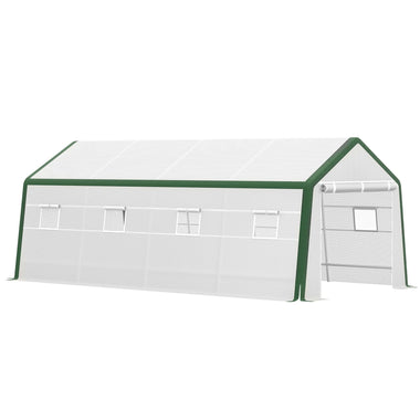 Miscellaneous-20' L x 10' W x 8' H Heavy-duty Greenhouse Walk-in Hot House with Windows and Roll Up Door, PE Cover, Steel Frame, White - Outdoor Style Company
