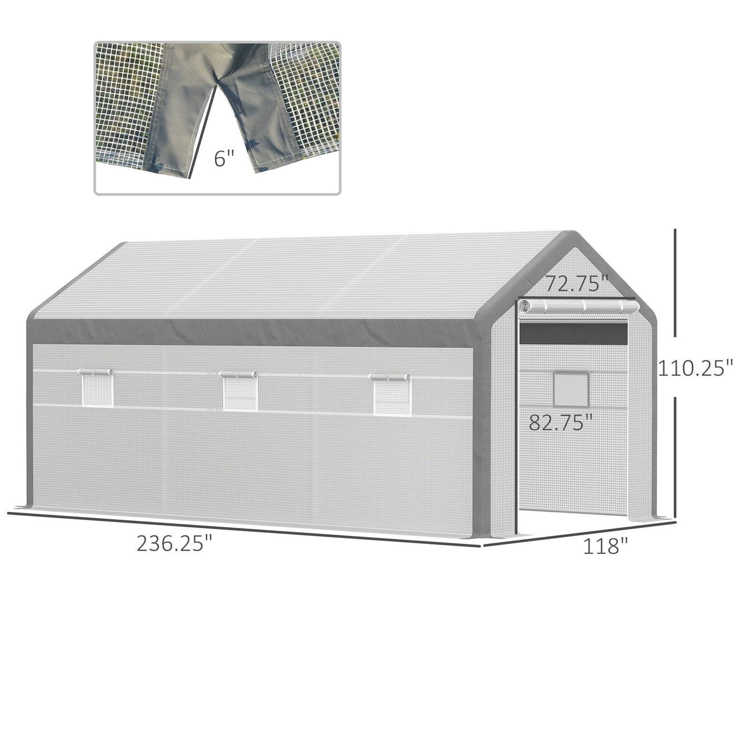 Miscellaneous-20' L x 10' W x 9' H Large Walk-in Greenhouse with Roll Up Door, 8 Closeable Windows, & Weather PE Cover - Outdoor Style Company