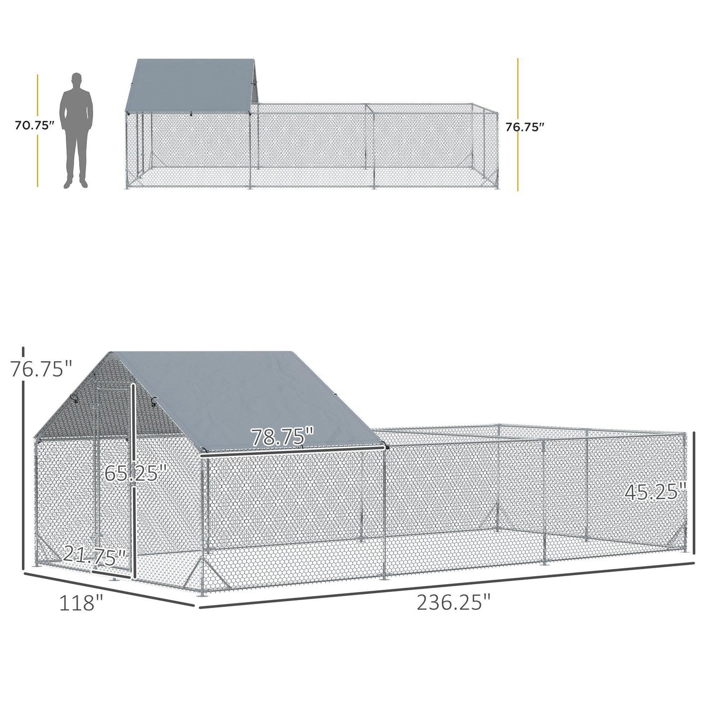 Pet Supplies-20" Large Metal Chicken Coop with Runs , Walk-in Chicken Cage for Yard with Water-resistant and Anti-UV Cover, for Ducks, Rabbits - Outdoor Style Company