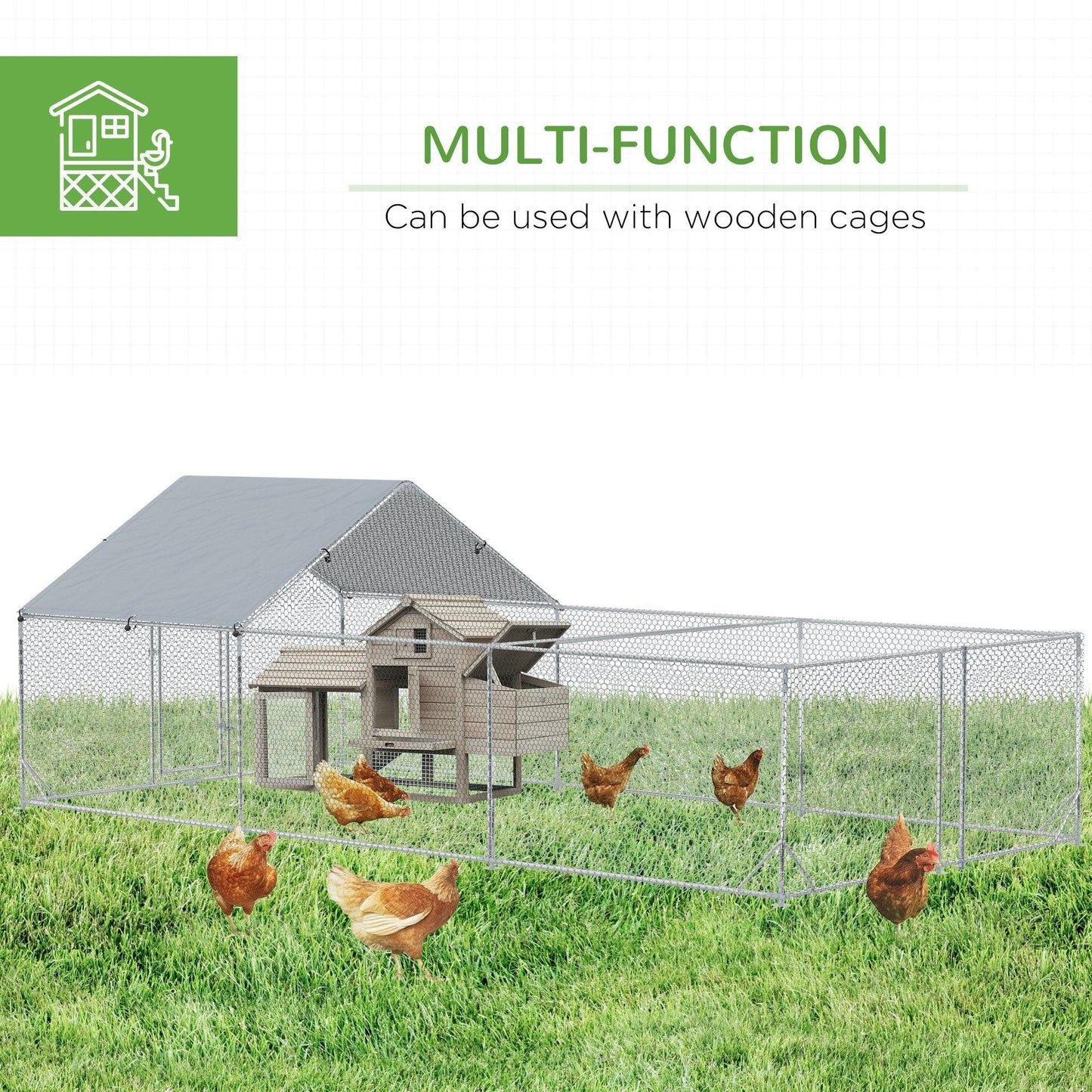 Pet Supplies-20" Large Metal Chicken Coop with Runs , Walk-in Chicken Cage for Yard with Water-resistant and Anti-UV Cover, for Ducks, Rabbits - Outdoor Style Company